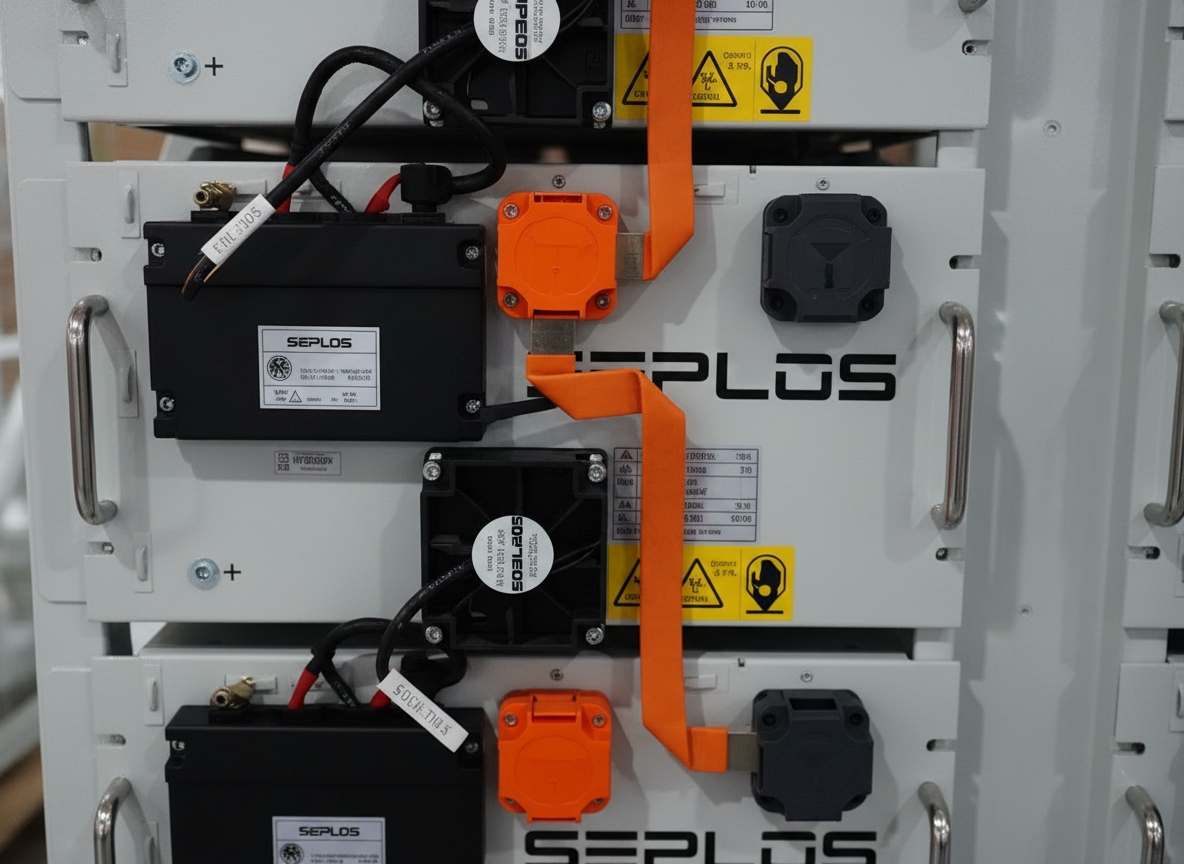 Batteries haute tension LiFePO4 Seplos 200 kWh, montage en rack, 640 V CC, pour le stockage d'énergie commercial (BESS).