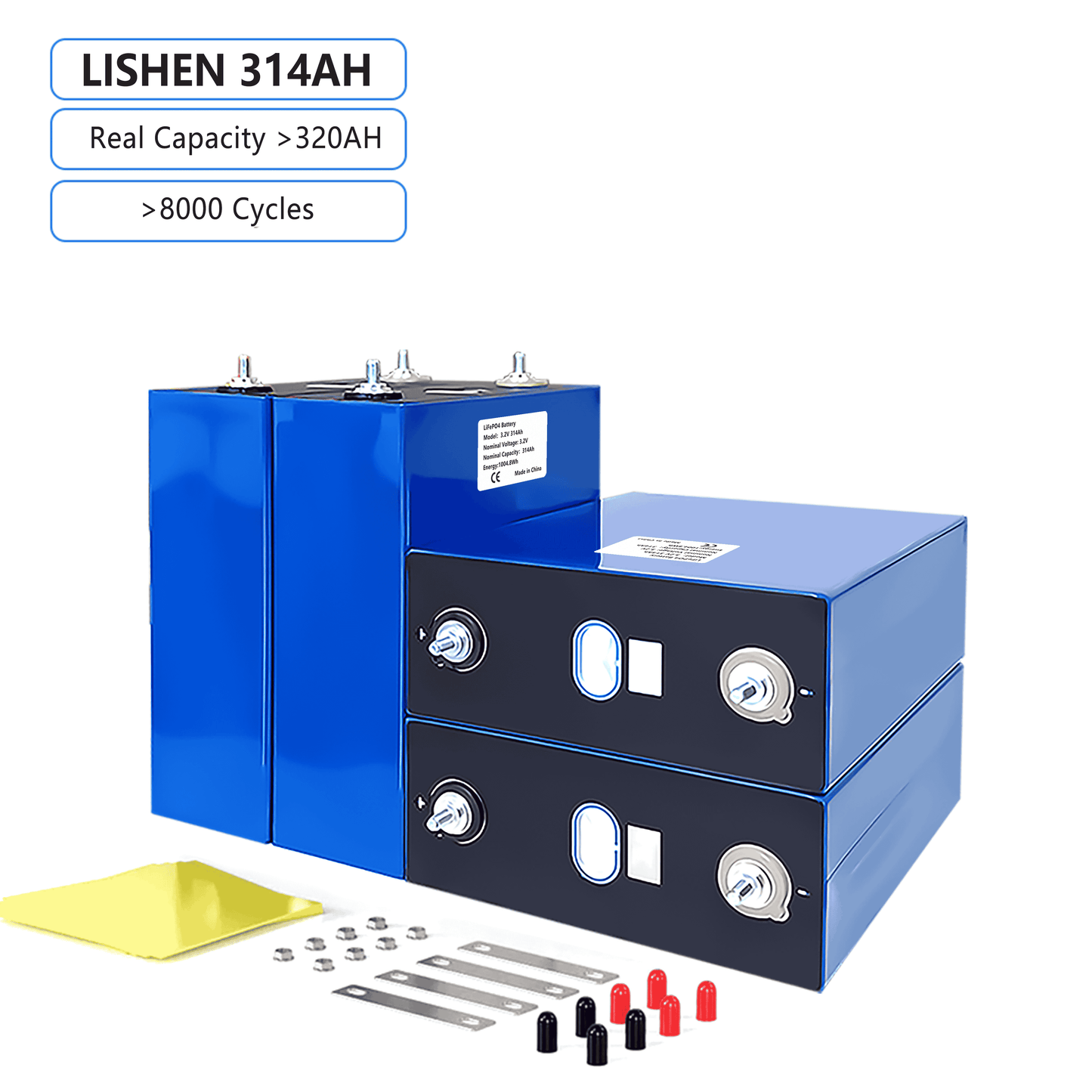 Lot de 4 batteries Lifepo4 EVE (MB31) 3,2 V 314 Ah de catégorie A, rechargeables pour véhicules électriques