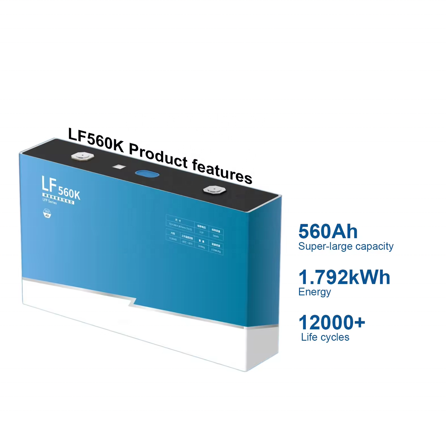 Cellule de batterie prismatique LFP LF560K 3,2 V pour système de stockage d'énergie EV MB56 628 Ah, 8 000 cycles