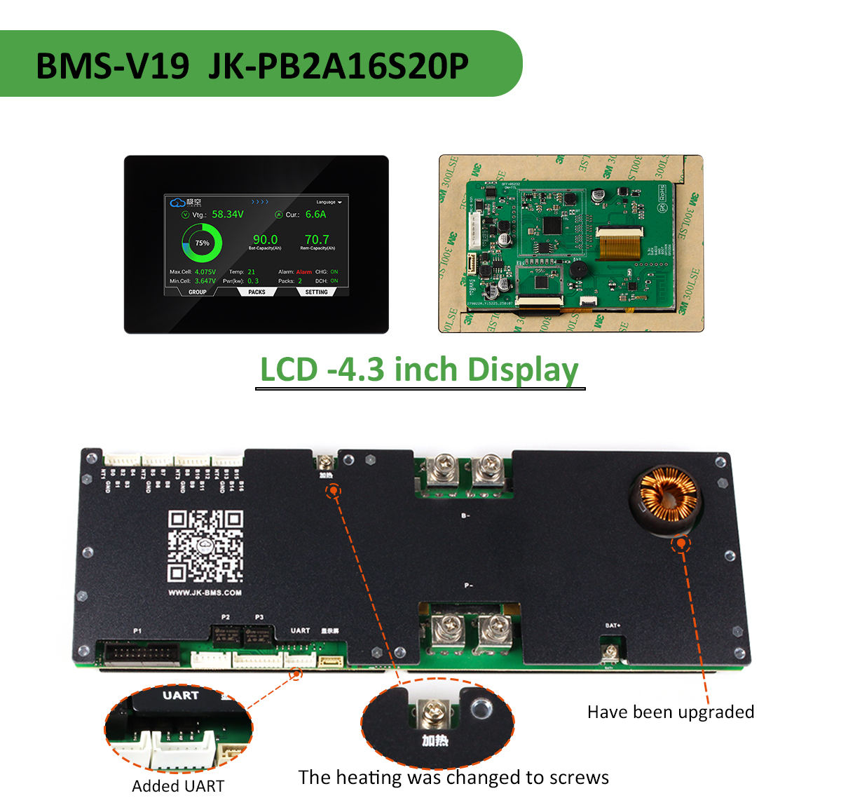 Kit de montage pour batterie LiFePO4 48V JK V19 BMS (version améliorée A2) 